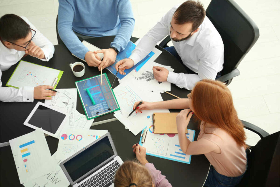 Digital marketing team working together on a project