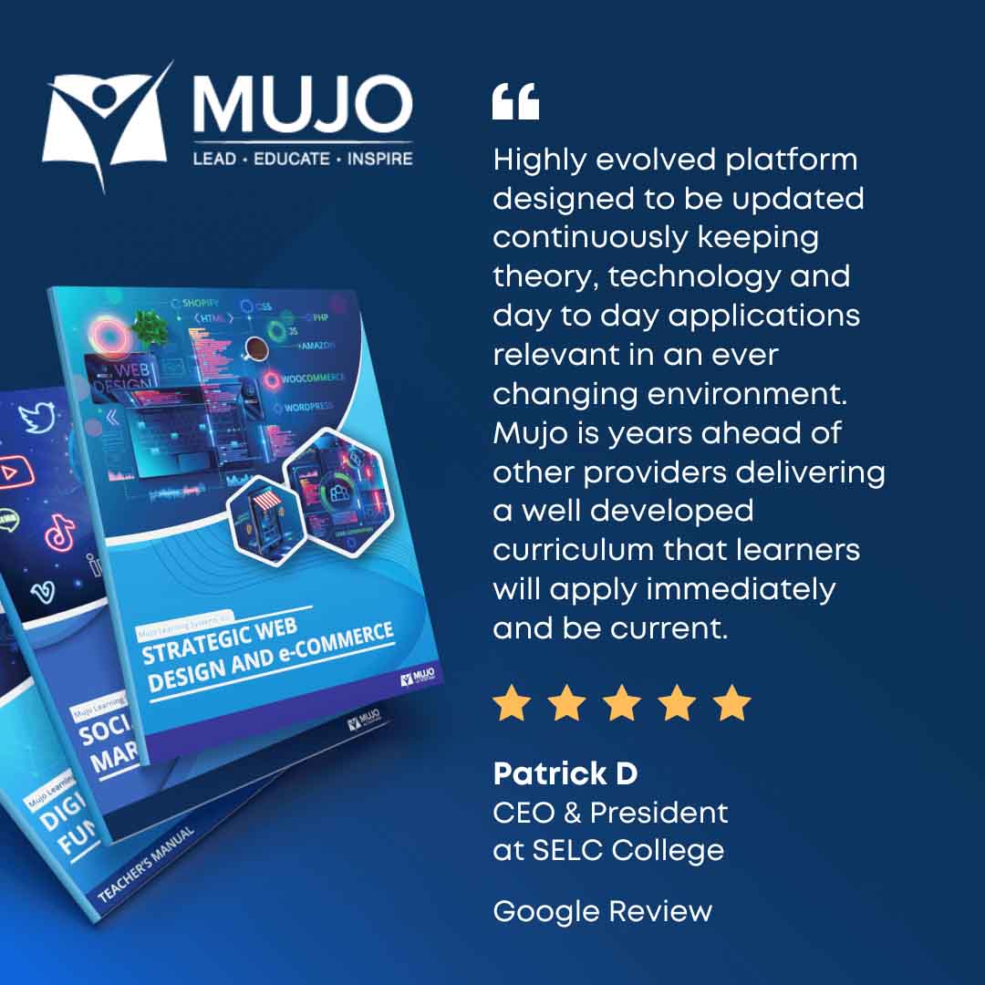 Highly evolved platform designed to be updated continuously keeping theory, technology and day to day applications relevant in an ever changing environment. Mujo is years ahead of other providers delivering a well developed curriculum that learners will apply immediately and be current.