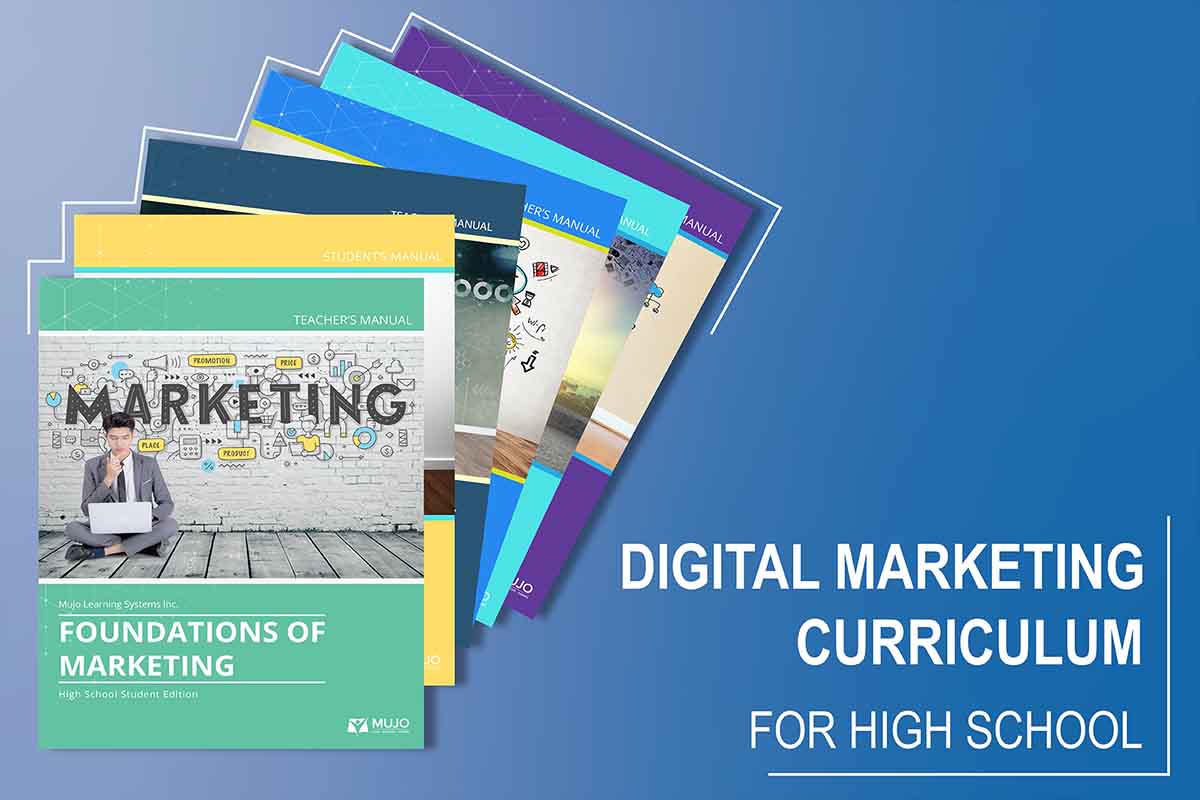 Collage of book covers for Digital Marketing Curriculum for High School