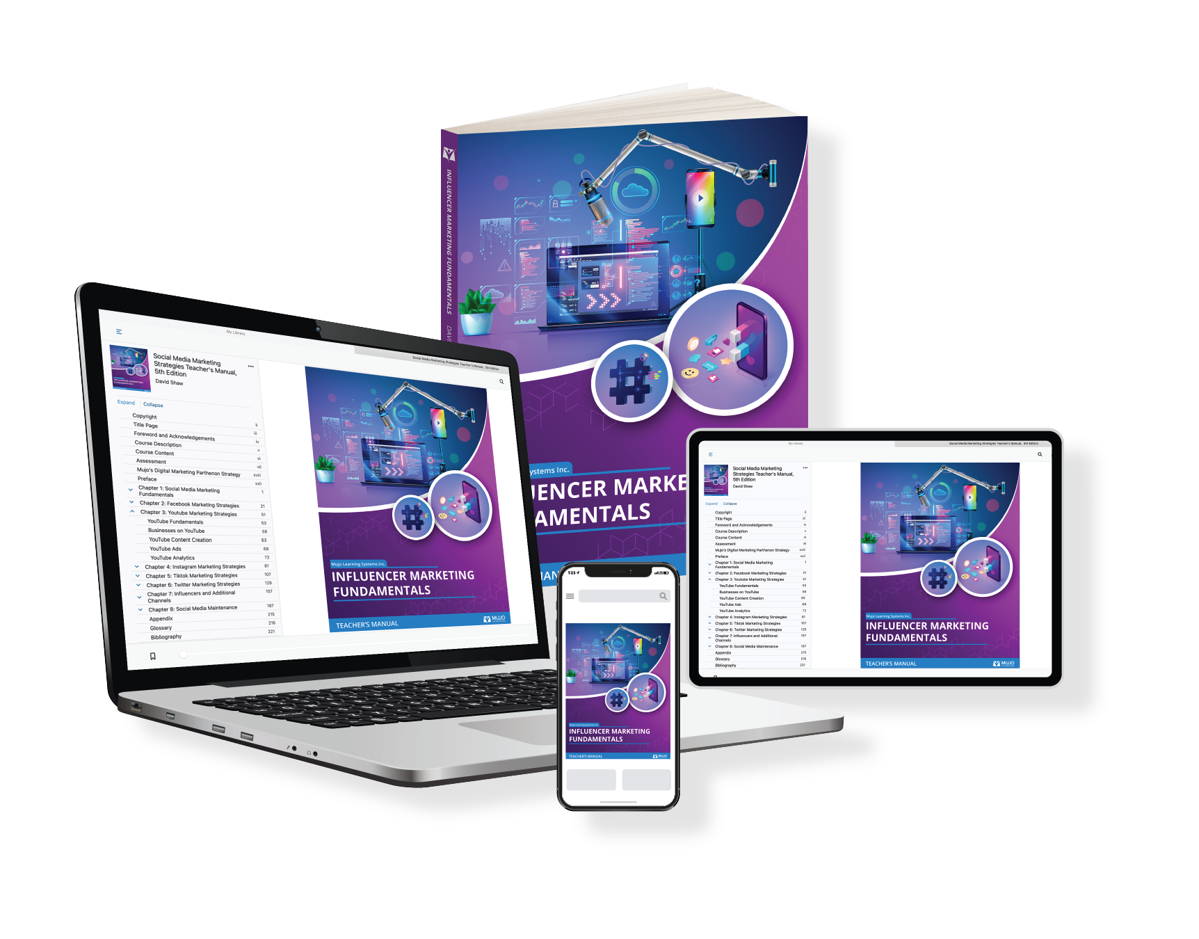 image showing that the influencer marketing fundamentals textbook is responsive on all screen sizes and comes in both a hard copy and electronic copy.