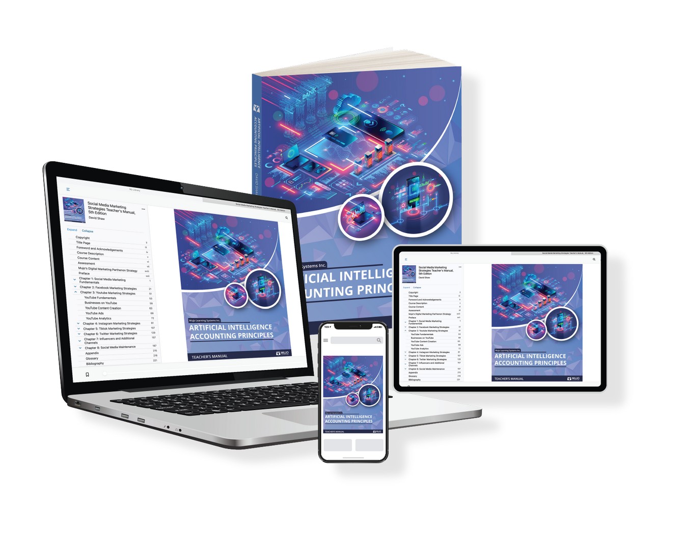image showing that the artificial intelligence accounting princples textbook is responsive on all screen sizes and comes in both a hard copy and electronic copy.