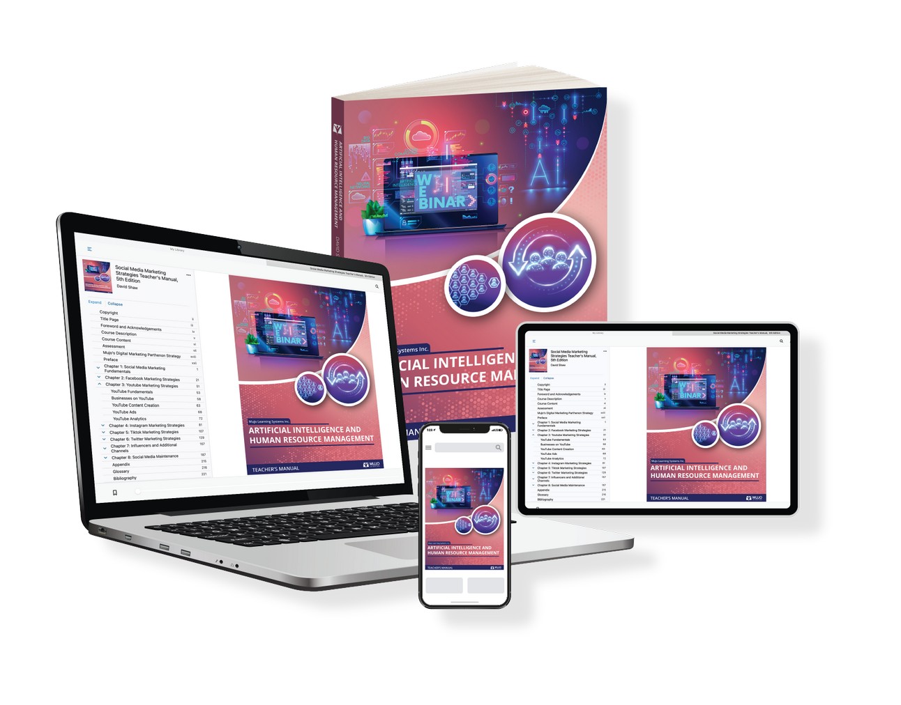 image showing that the artificial intelligence human resource management textbook is responsive on all screen sizes and comes in both a hard copy and electronic copy.