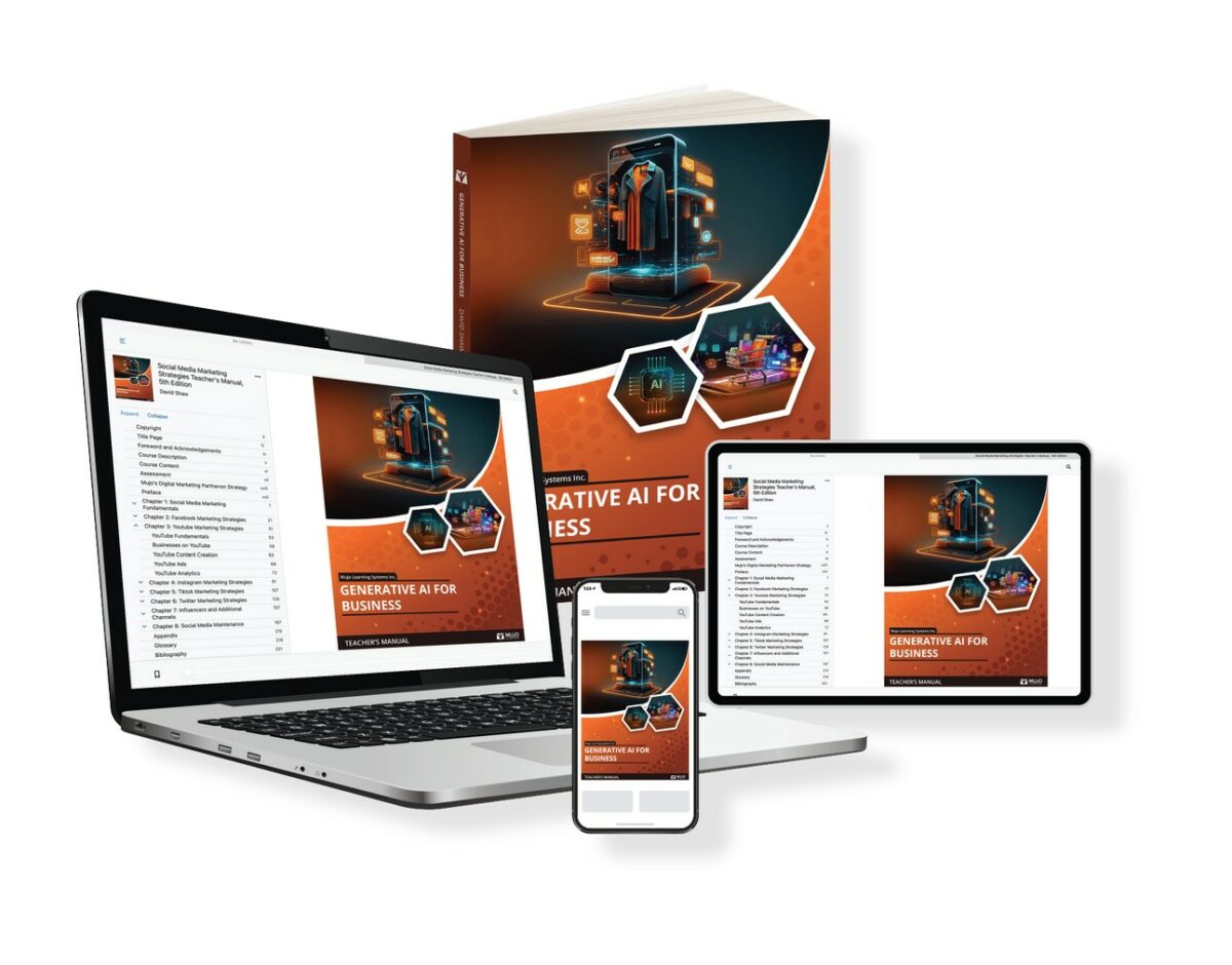 image showing that the generative ai for business textbook is responsive on all screen sizes and comes in both a hard copy and electronic copy.