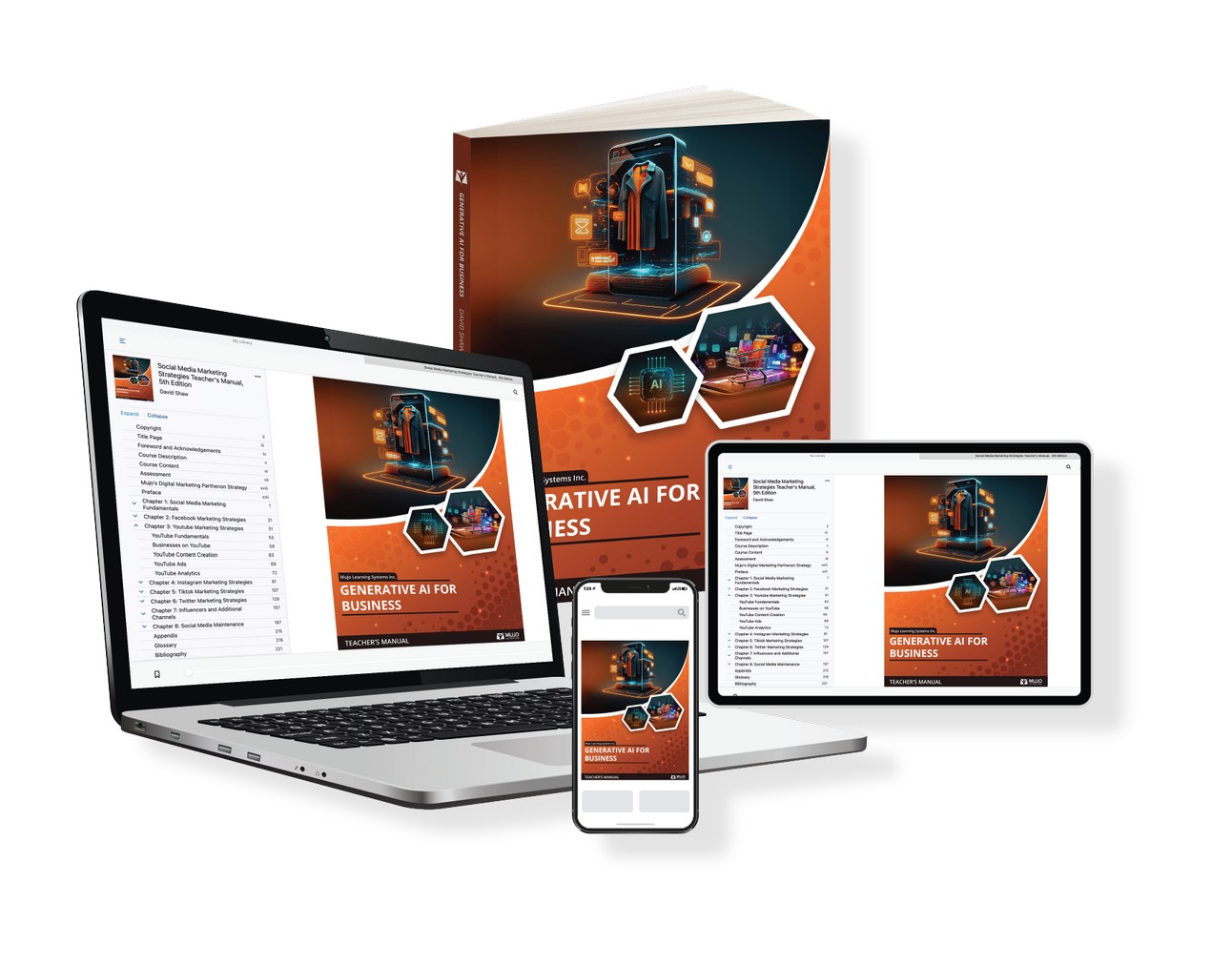 image showing that the generative ai for business textbook is responsive on all screen sizes and comes in both a hard copy and electronic copy.