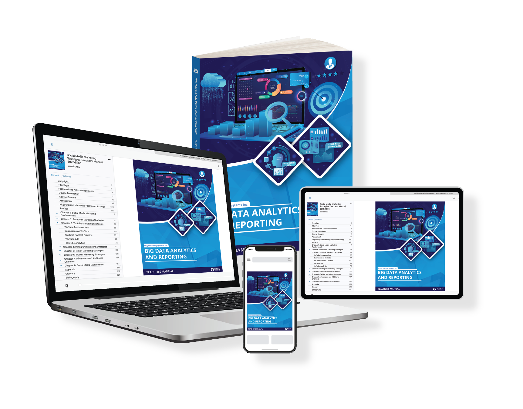 BDAR TM MOCKUP COLLAGE. Big Data Analytics Reporting Textbook | Mujo Learning Systems