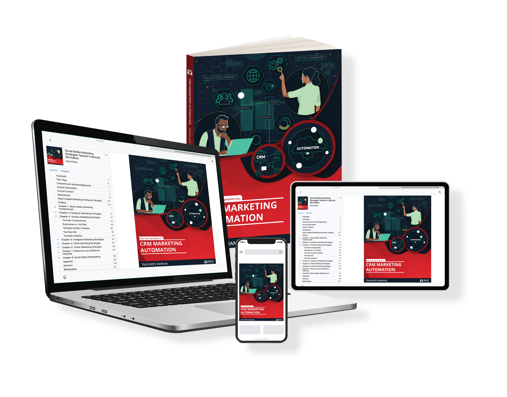 CRMMA TM MOCKUP COLLAGE. CRM Marketing Automation Textbook | Mujo Learning Systems